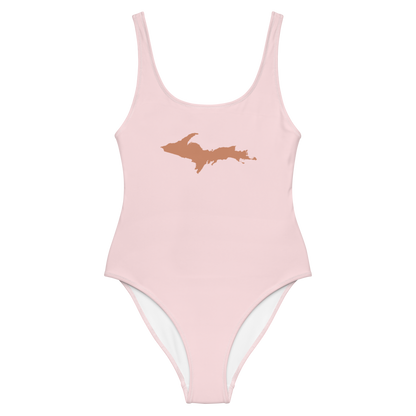 Michigan Upper Peninsula One-Piece Swimsuit (w/ Copper Outline) | Pale Pink