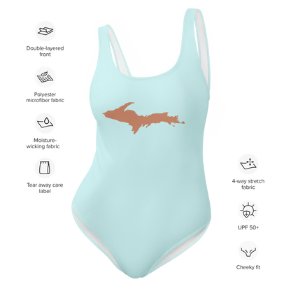 Michigan Upper Peninsula One-Piece Swimsuit (w/ Copper Outline) | Cyan