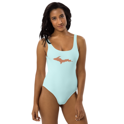 Michigan Upper Peninsula One-Piece Swimsuit (w/ Copper Outline) | Cyan