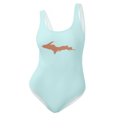 Michigan Upper Peninsula One-Piece Swimsuit (w/ Copper Outline) | Cyan