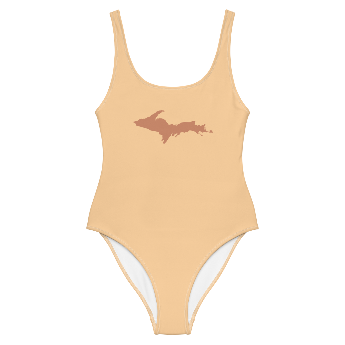 Michigan Upper Peninsula One-Piece Swimsuit (w/ Copper Outline) | Pale Apricot