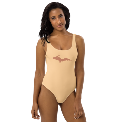 Michigan Upper Peninsula One-Piece Swimsuit (w/ Copper Outline) | Pale Apricot