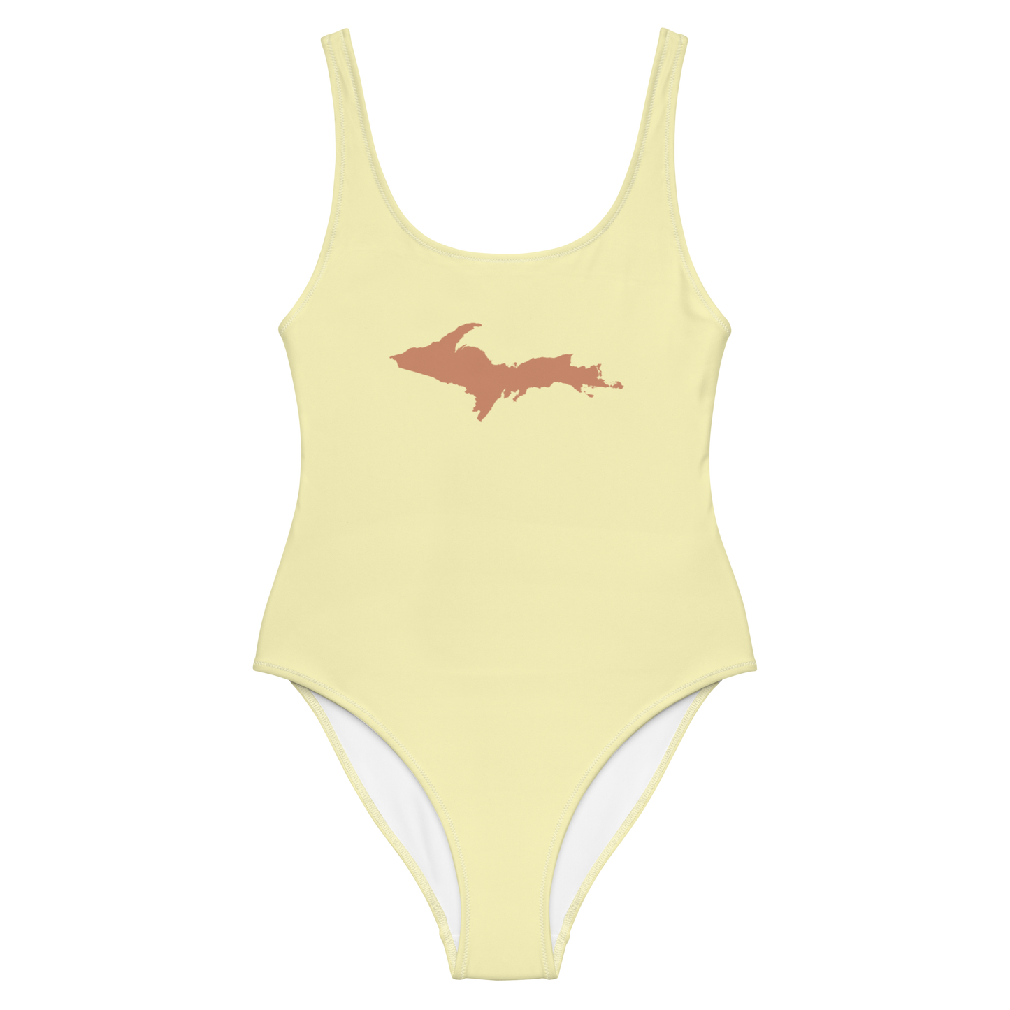 Michigan Upper Peninsula One-Piece Swimsuit (w/ Copper Outline) | Canary Yellow