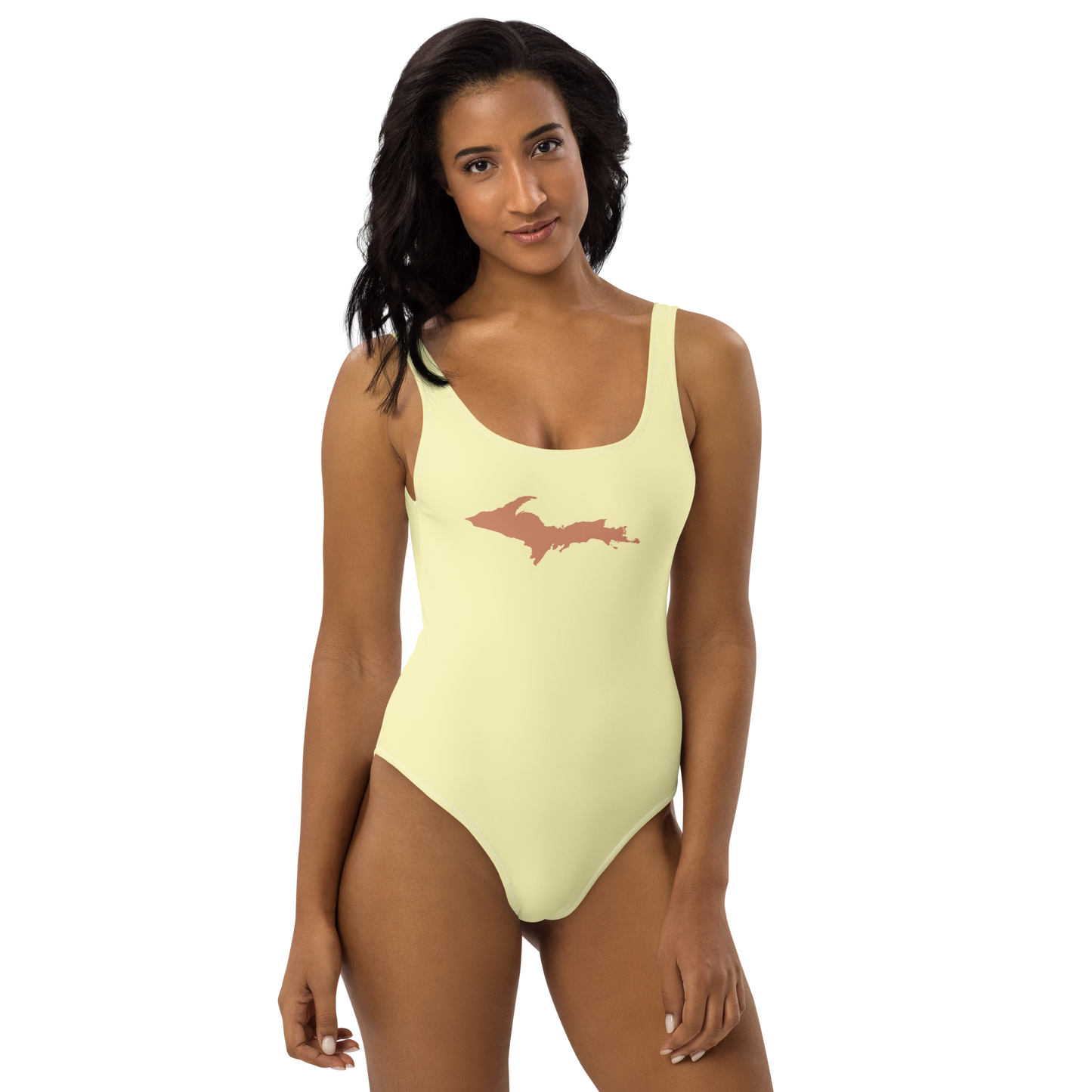 Michigan Upper Peninsula One-Piece Swimsuit (w/ Copper Outline) | Canary Yellow