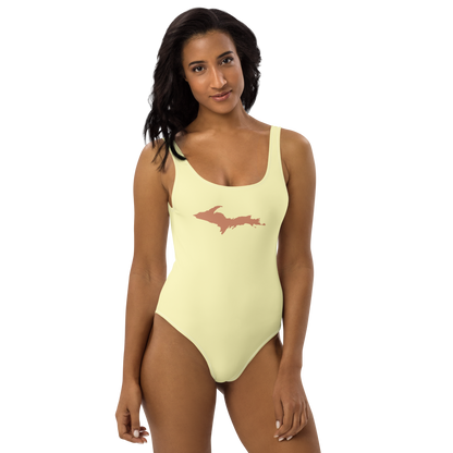 Michigan Upper Peninsula One-Piece Swimsuit (w/ Copper Outline) | Canary Yellow