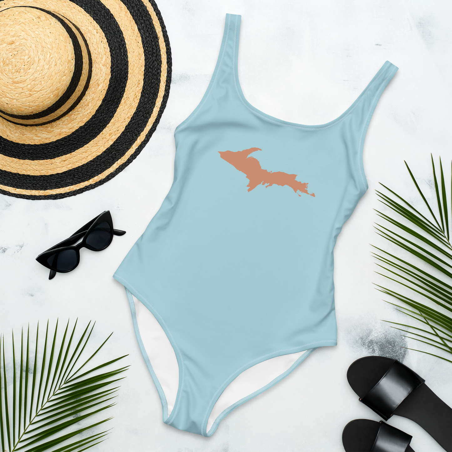 Michigan Upper Peninsula One-Piece Swimsuit (w/ Copper Outline) | '58 Caddie Blue