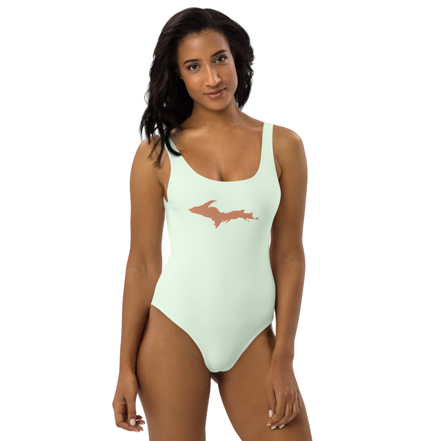 Michigan Upper Peninsula One-Piece Swimsuit (w/ Copper Outline) | Dew Green