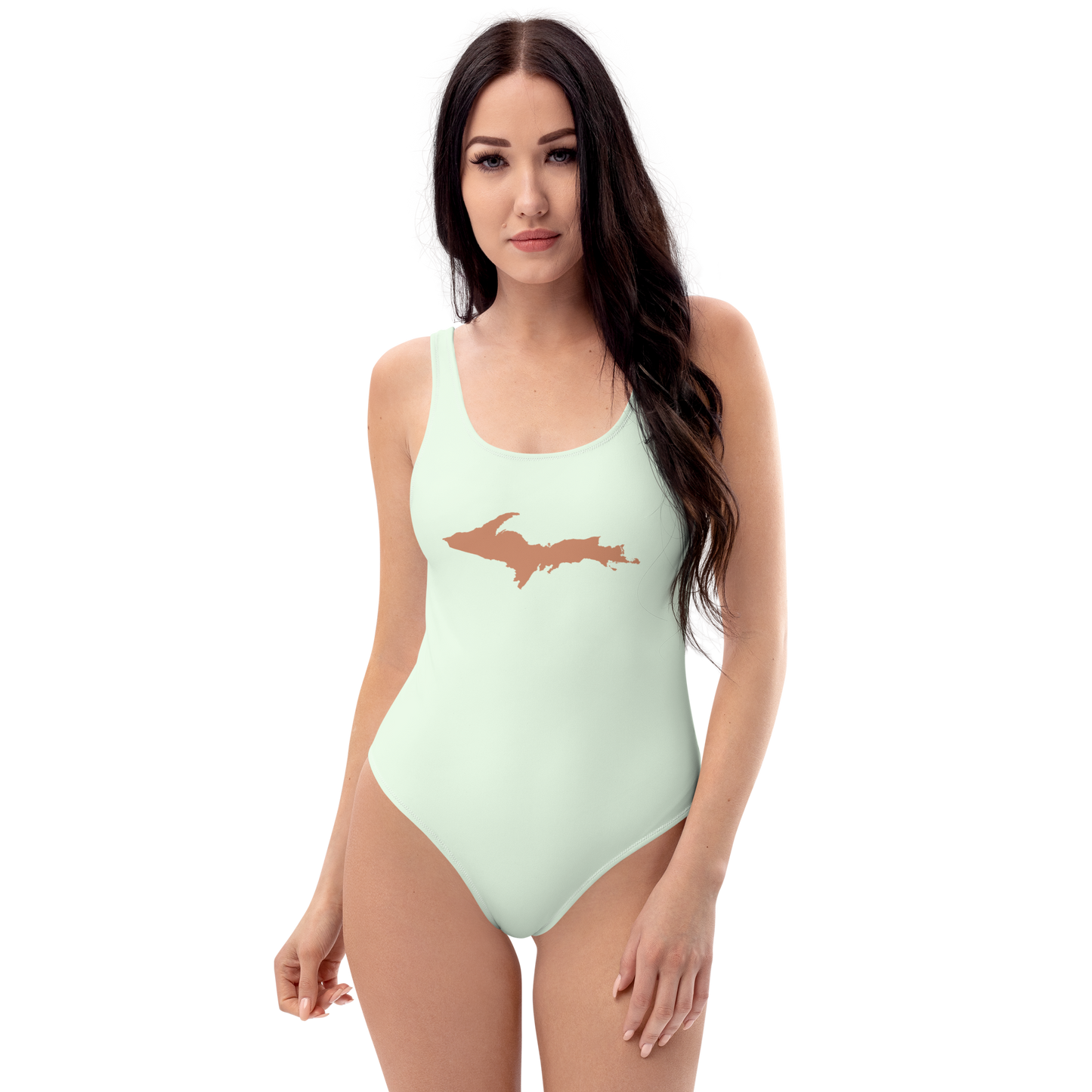 Michigan Upper Peninsula One-Piece Swimsuit (w/ Copper Outline) | Dew Green