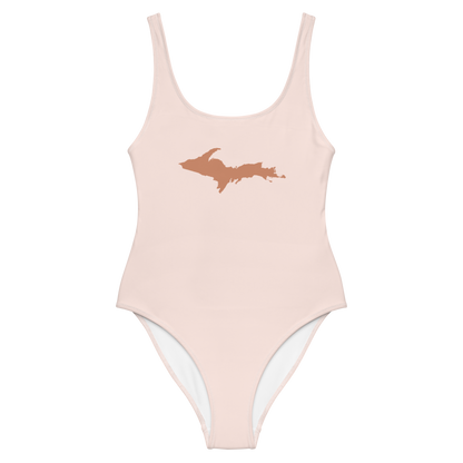 Michigan Upper Peninsula One-Piece Swimsuit (w/ Copper Outline) | Champagne Pink