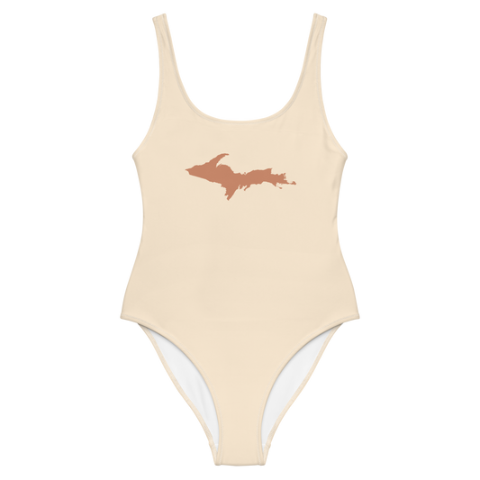 Michigan Upper Peninsula One-Piece Swimsuit (w/ Copper Outline) | Champagne White