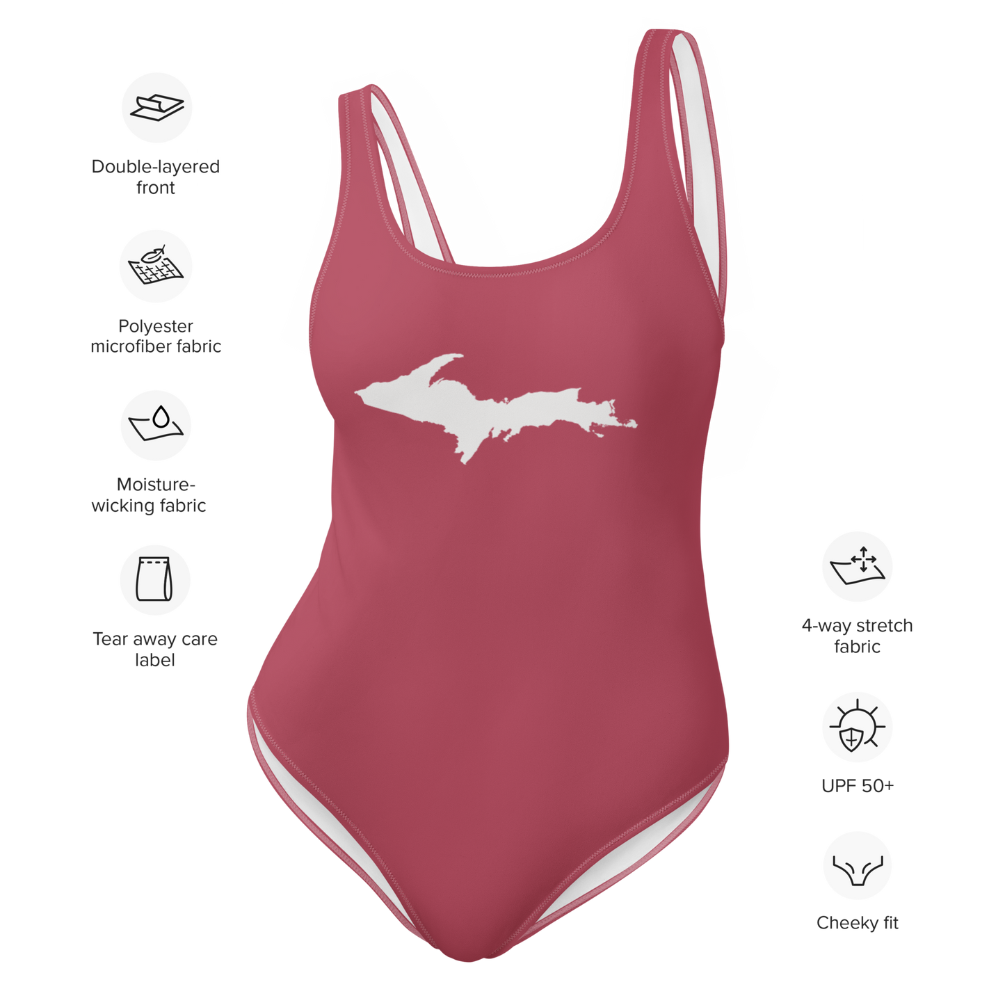 Michigan Upper Peninsula One-Piece Swimsuit (w/ UP Outline) | Popstar Pink