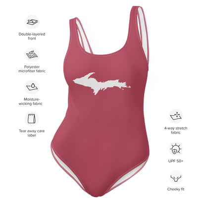 Michigan Upper Peninsula One-Piece Swimsuit (w/ UP Outline) | Popstar Pink