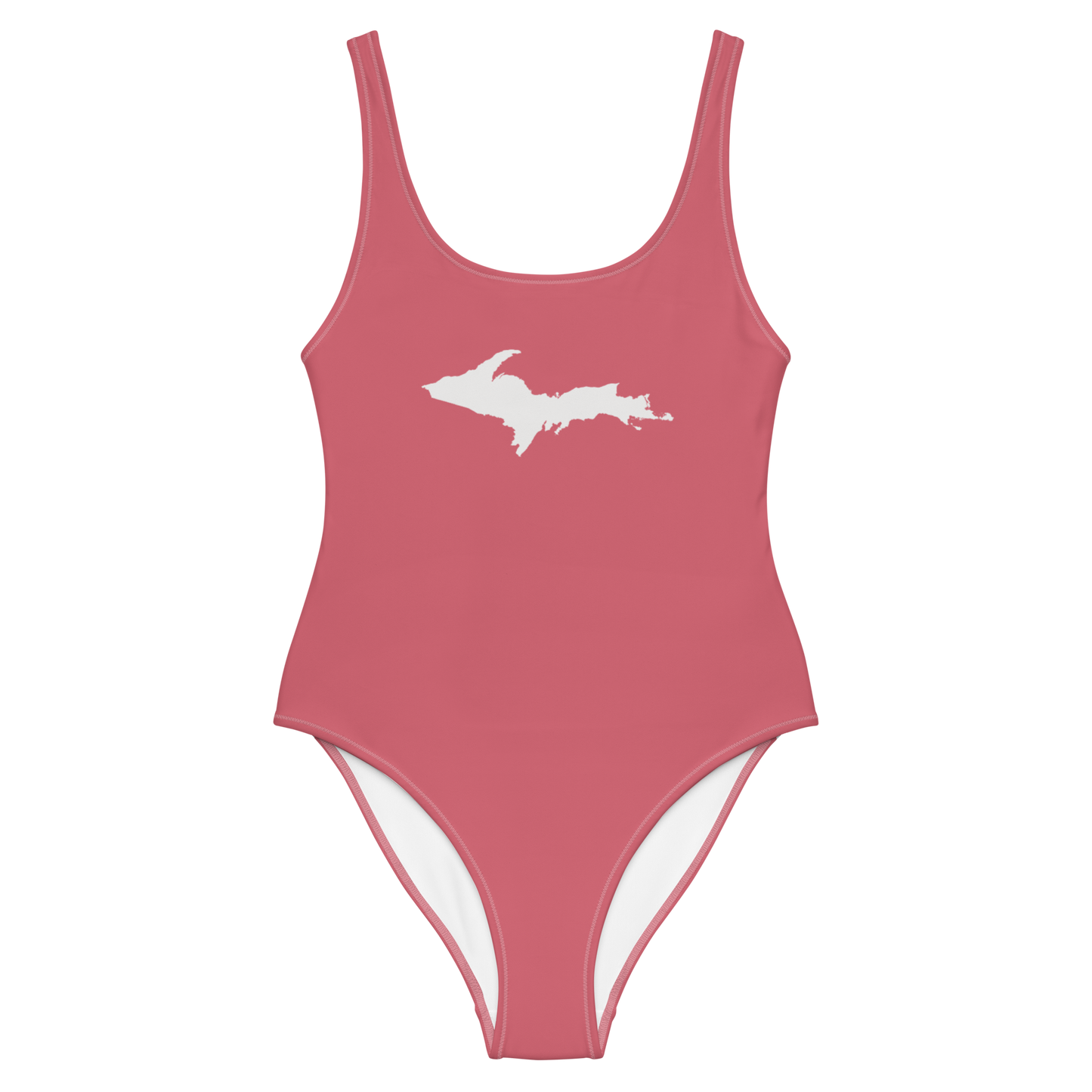 Michigan Upper Peninsula One-Piece Swimsuit (w/ UP Outline) | Watermelon Pink