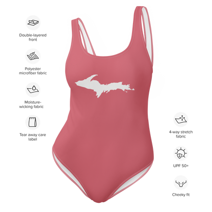 Michigan Upper Peninsula One-Piece Swimsuit (w/ UP Outline) | Watermelon Pink