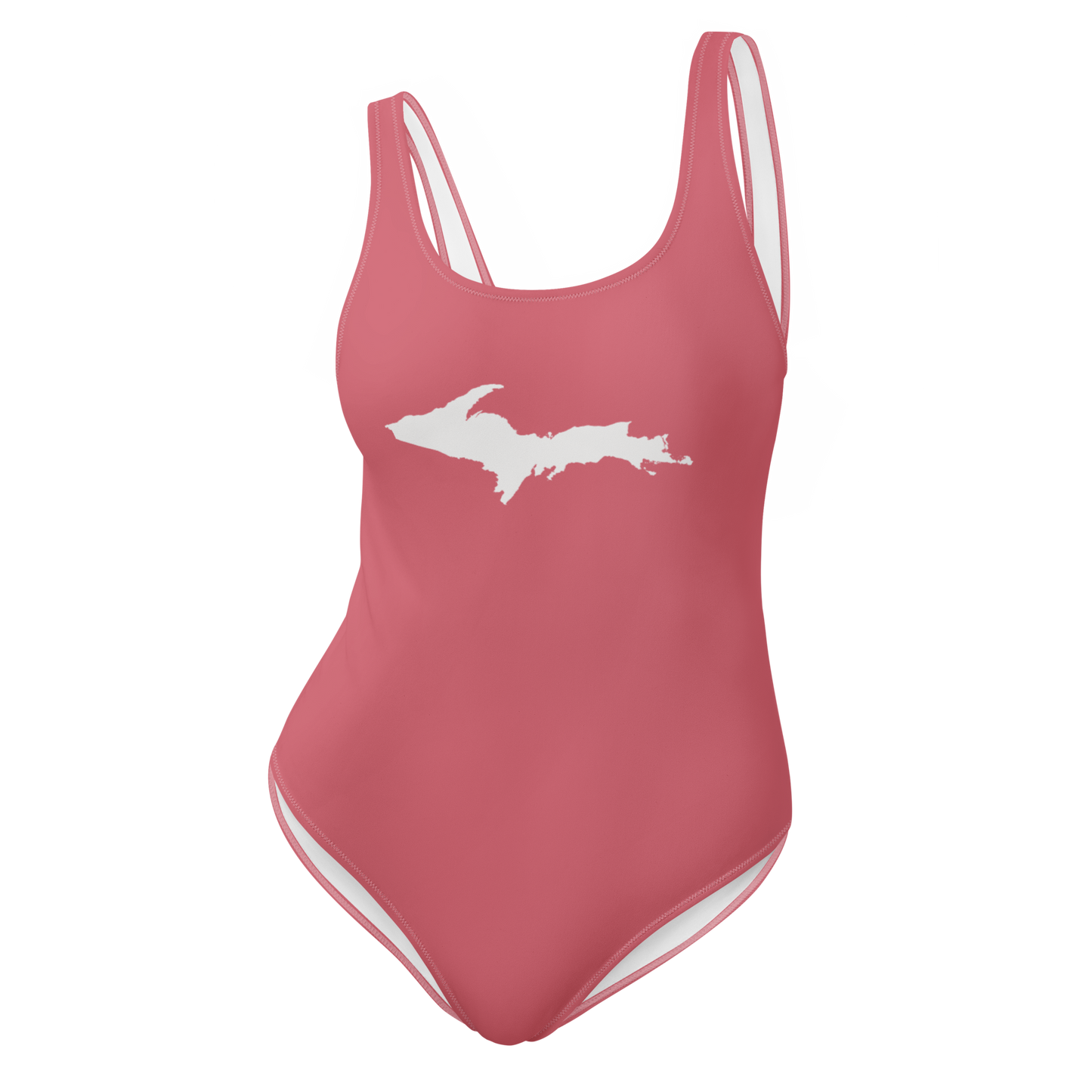 Michigan Upper Peninsula One-Piece Swimsuit (w/ UP Outline) | Watermelon Pink