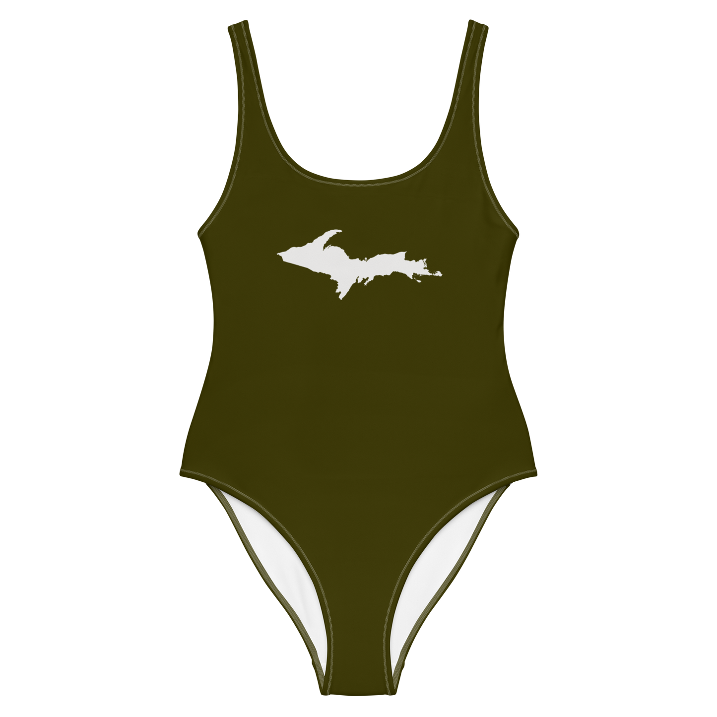 Michigan Upper Peninsula One-Piece Swimsuit (w/ UP Outline) | Military Green