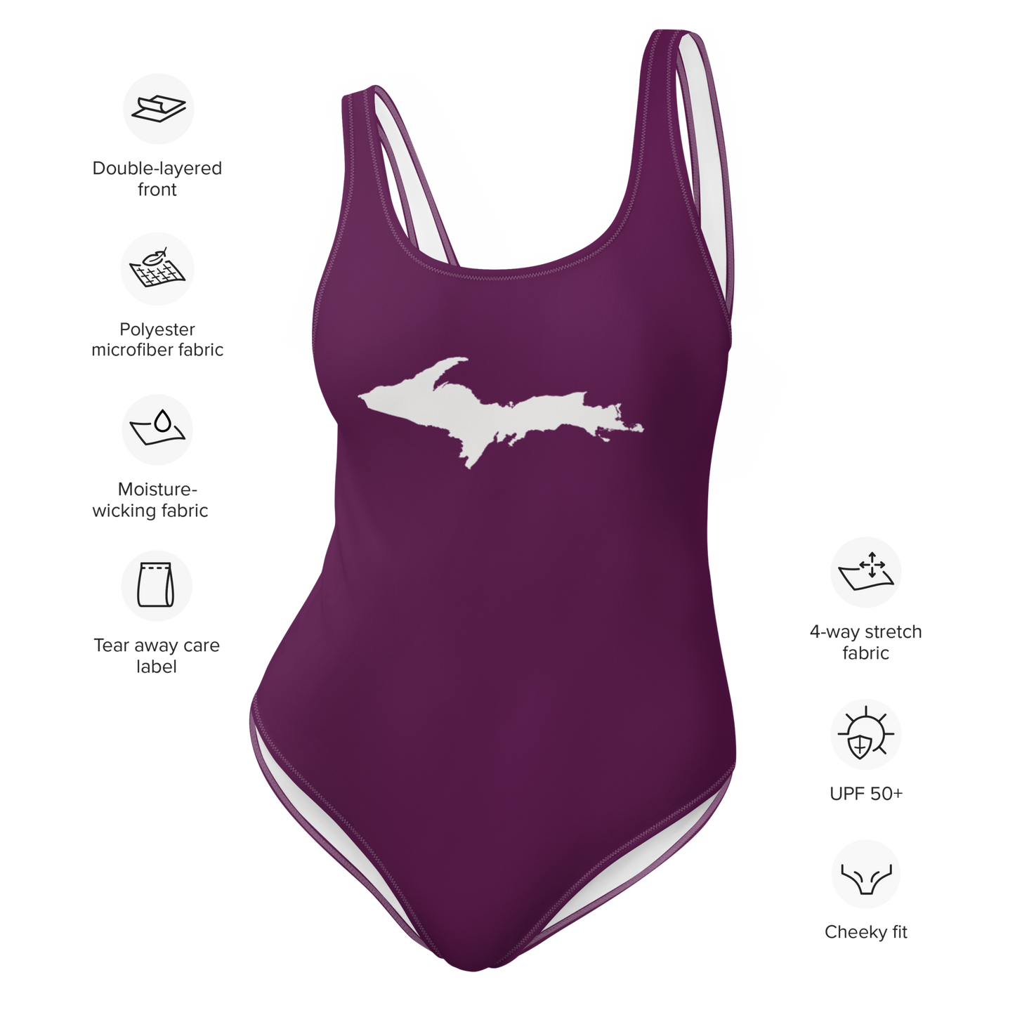 Michigan Upper Peninsula One-Piece Swimsuit (w/ UP Outline) | Tyrian Purple