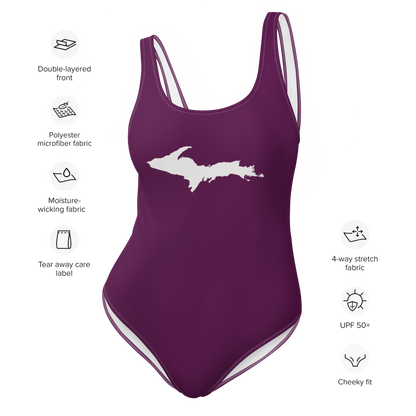 Michigan Upper Peninsula One-Piece Swimsuit (w/ UP Outline) | Tyrian Purple