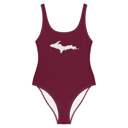 Michigan Upper Peninsula One-Piece Swimsuit (w/ UP Outline) | Old Mission Burgundy