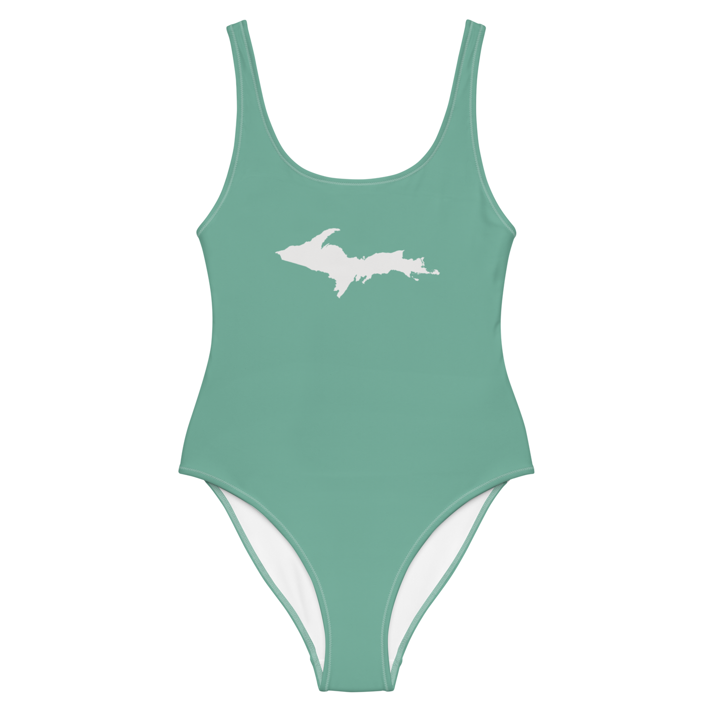 Michigan Upper Peninsula One-Piece Swimsuit (w/ UP Outline) | Metallic Mint Green