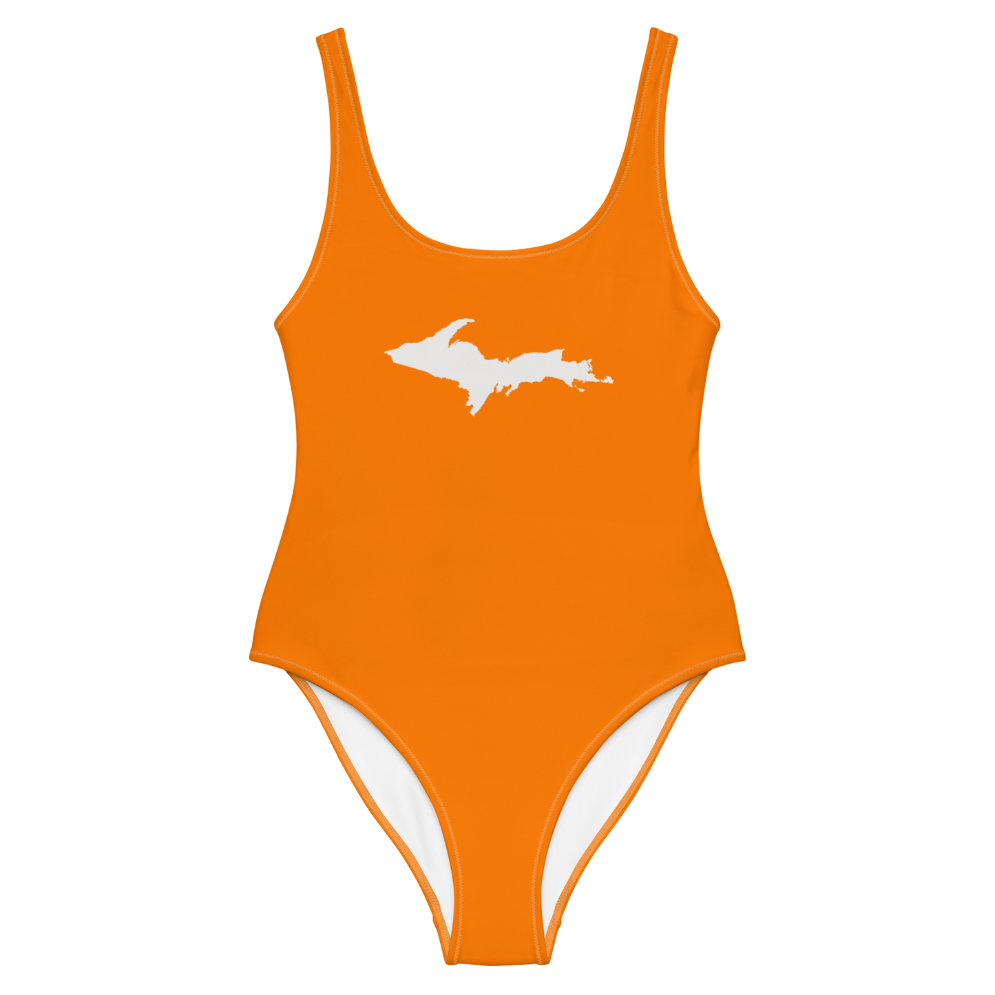 Michigan Upper Peninsula One-Piece Swimsuit (w/ UP Outline) | Safety Orange