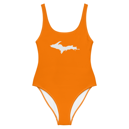 Michigan Upper Peninsula One-Piece Swimsuit (w/ UP Outline) | Safety Orange