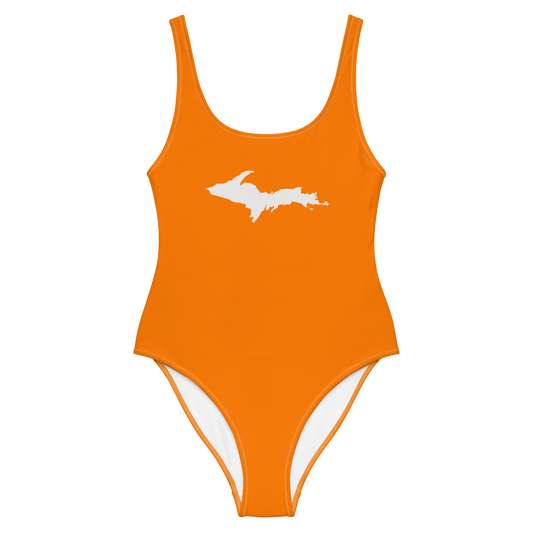 Michigan Upper Peninsula One-Piece Swimsuit (w/ UP Outline) | Safety Orange