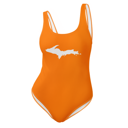 Michigan Upper Peninsula One-Piece Swimsuit (w/ UP Outline) | Safety Orange