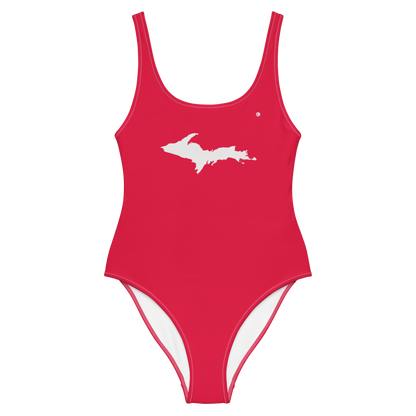 Michigan Upper Peninsula One-Piece Swimsuit (w/ UP Outline) | Lighthouse Red