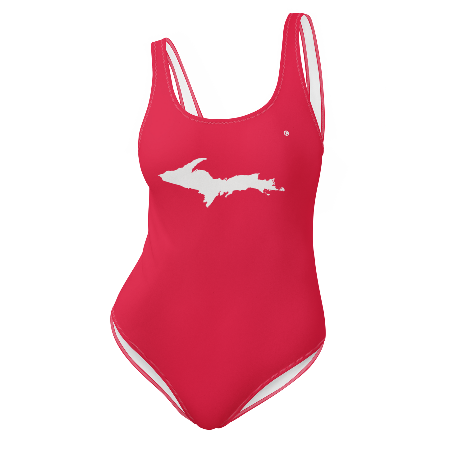 Michigan Upper Peninsula One-Piece Swimsuit (w/ UP Outline) | Lighthouse Red