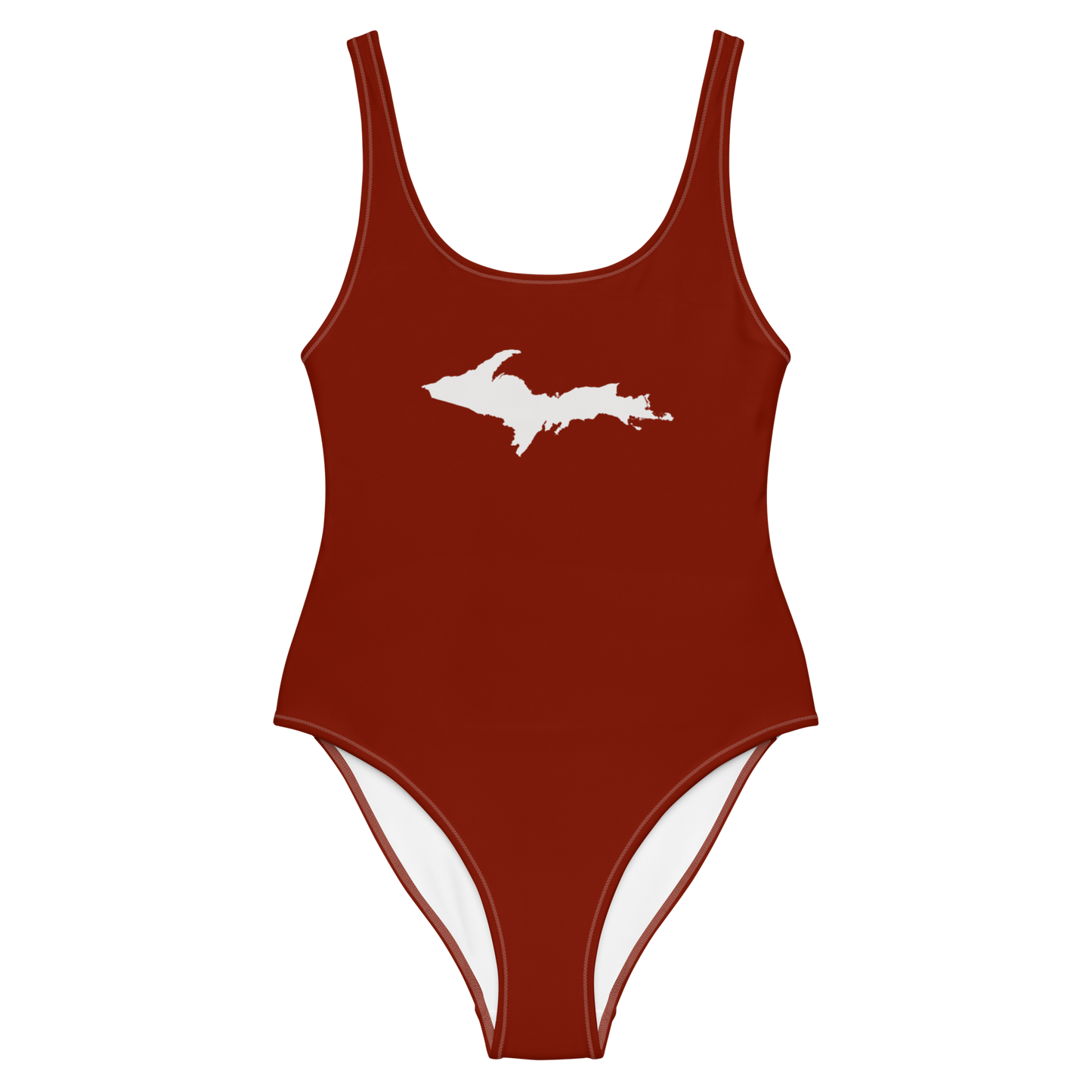 Michigan Upper Peninsula One-Piece Swimsuit (w/ UP Outline) | Cherryland Red