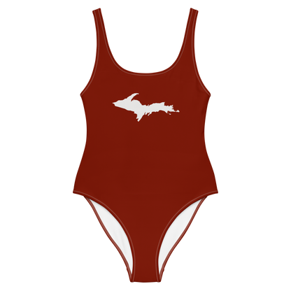 Michigan Upper Peninsula One-Piece Swimsuit (w/ UP Outline) | Cherryland Red