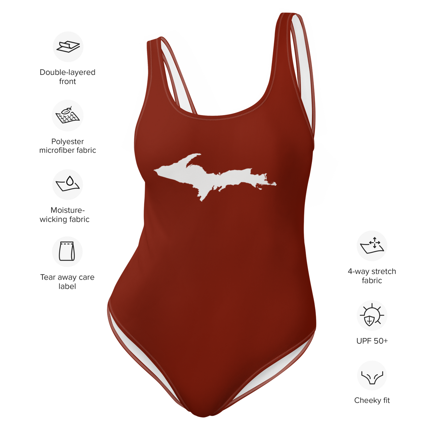 Michigan Upper Peninsula One-Piece Swimsuit (w/ UP Outline) | Cherryland Red