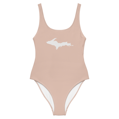 Michigan Upper Peninsula One-Piece Swimsuit (w/ UP Outline) | Rose Gold