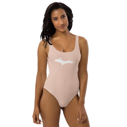 Michigan Upper Peninsula One-Piece Swimsuit (w/ UP Outline) | Rose Gold