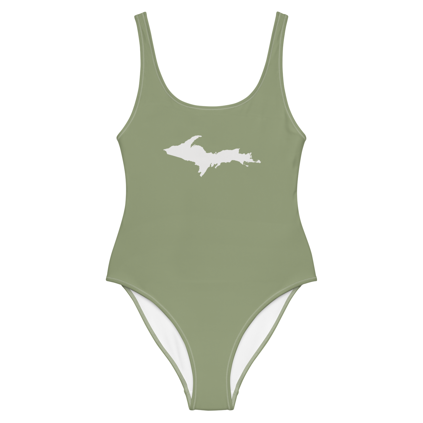 Michigan Upper Peninsula One-Piece Swimsuit (w/ UP Outline) | Beachgrass Green