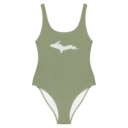 Michigan Upper Peninsula One-Piece Swimsuit (w/ UP Outline) | Beachgrass Green