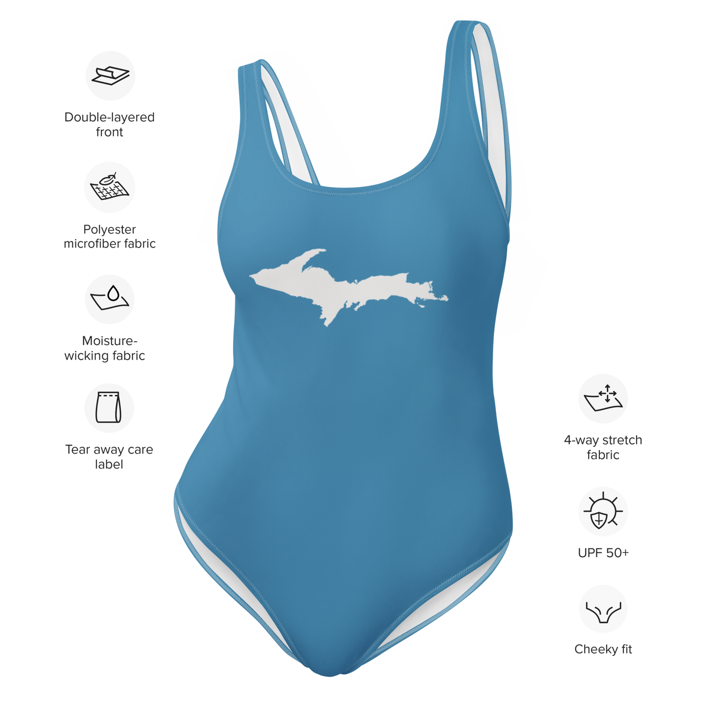 Michigan Upper Peninsula One-Piece Swimsuit (w/ UP Outline) | Lake Michigan Blue