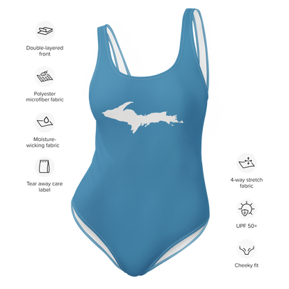 Michigan Upper Peninsula One-Piece Swimsuit (w/ UP Outline) | Lake Michigan Blue