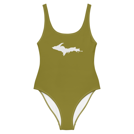 Michigan Upper Peninsula One-Piece Swimsuit (w/ UP Outline) | Scrub Gold