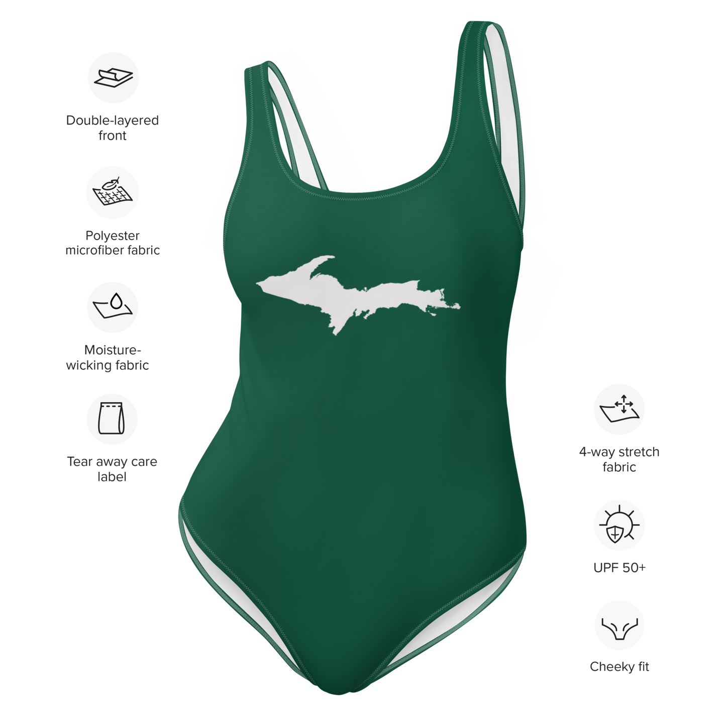 Michigan Upper Peninsula One-Piece Swimsuit (w/ UP Outline) | Superior Green