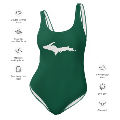 Michigan Upper Peninsula One-Piece Swimsuit (w/ UP Outline) | Superior Green