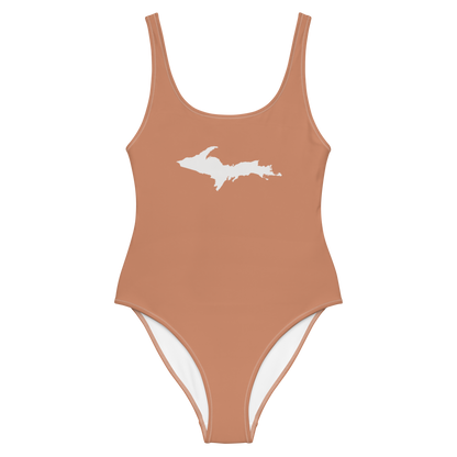 Michigan Upper Peninsula One-Piece Swimsuit (w/ UP Outline) | Copper Color