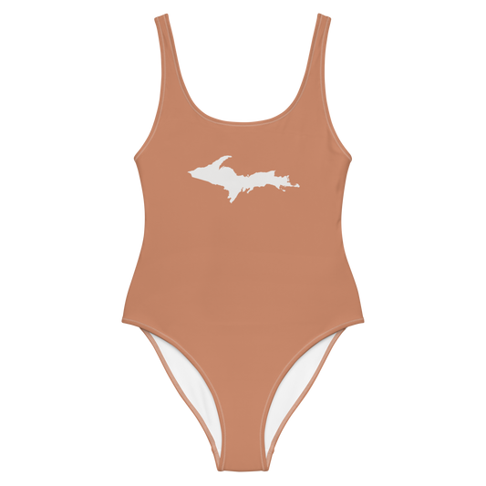 Michigan Upper Peninsula One-Piece Swimsuit (w/ UP Outline) | Copper Color