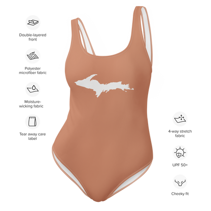 Michigan Upper Peninsula One-Piece Swimsuit (w/ UP Outline) | Copper Color