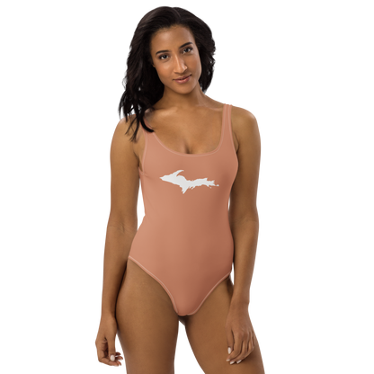 Michigan Upper Peninsula One-Piece Swimsuit (w/ UP Outline) | Copper Color