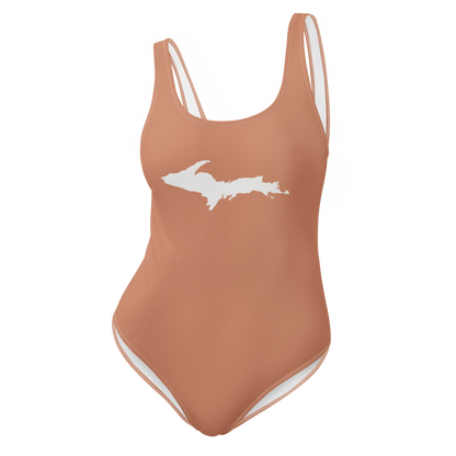 Michigan Upper Peninsula One-Piece Swimsuit (w/ UP Outline) | Copper Color