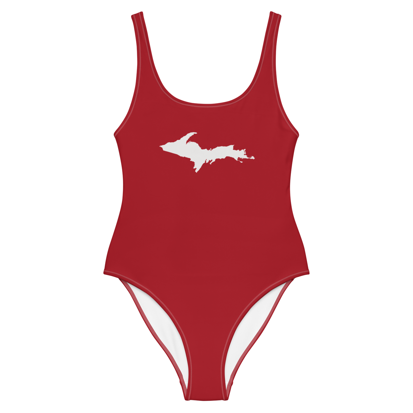 Michigan Upper Peninsula One-Piece Swimsuit (w/ UP Outline) | Thimbleberry Red