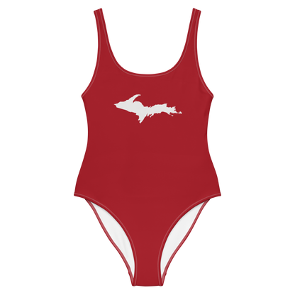 Michigan Upper Peninsula One-Piece Swimsuit (w/ UP Outline) | Thimbleberry Red