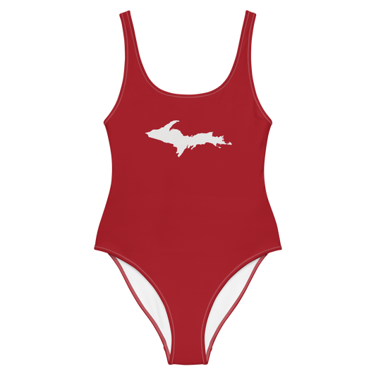 Michigan Upper Peninsula One-Piece Swimsuit (w/ UP Outline) | Thimbleberry Red